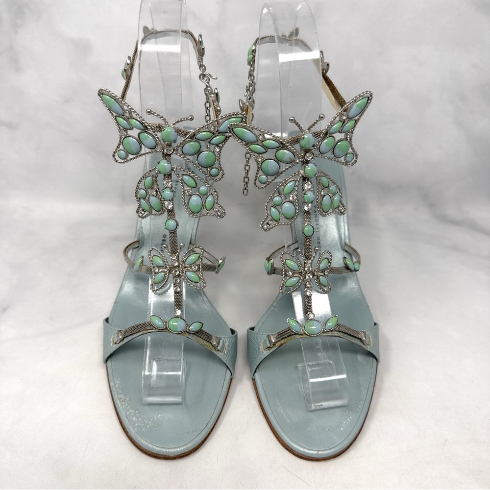 Giuseppe Zanotti Vicini Vintage Y2K Rare Butterfly Chain Leather Sandal Heels